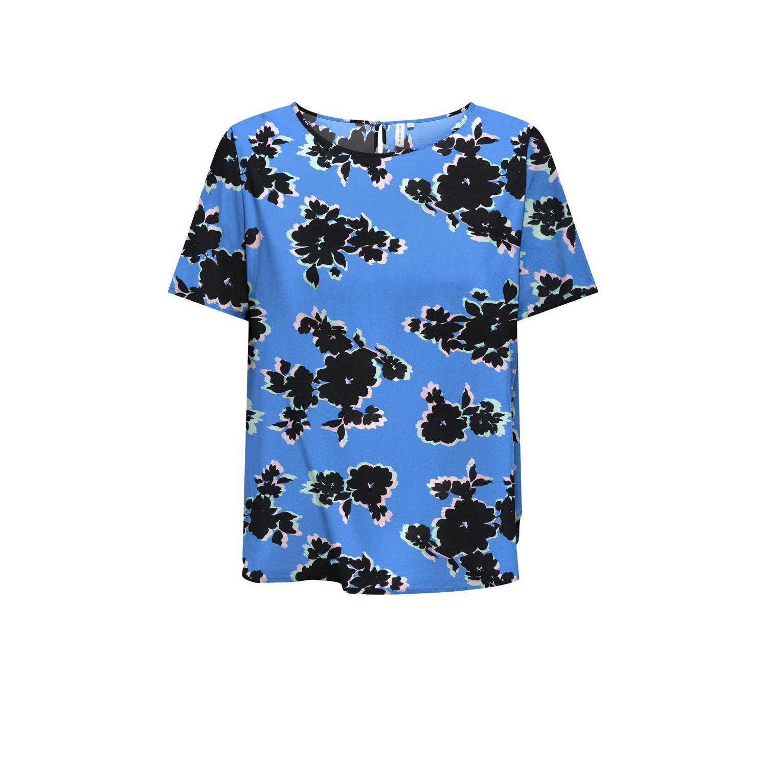 ONLY CARMAKOMA gebloemd T-shirt CARNOVA blauw zwart