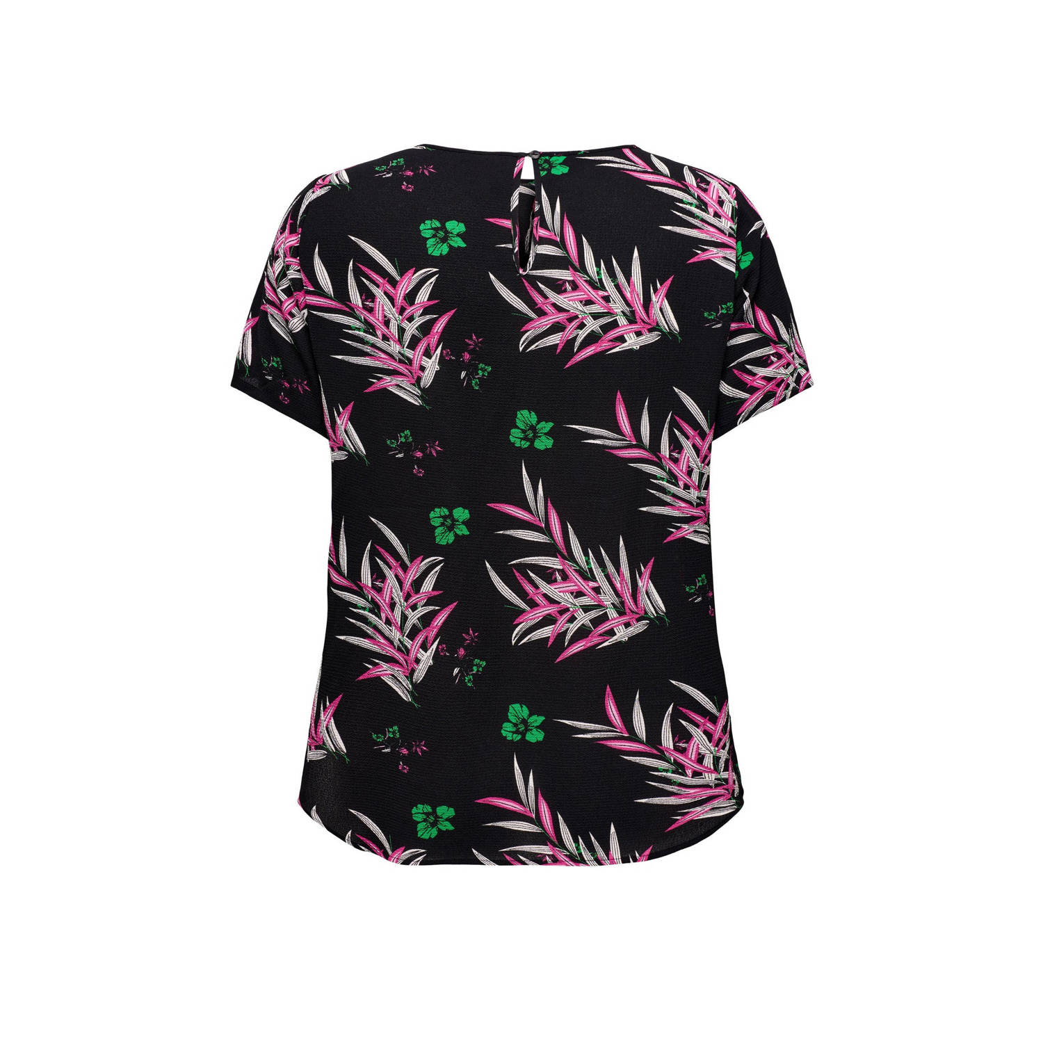 ONLY CARMAKOMA T-shirt CARLUX met all over print zwart roze groen