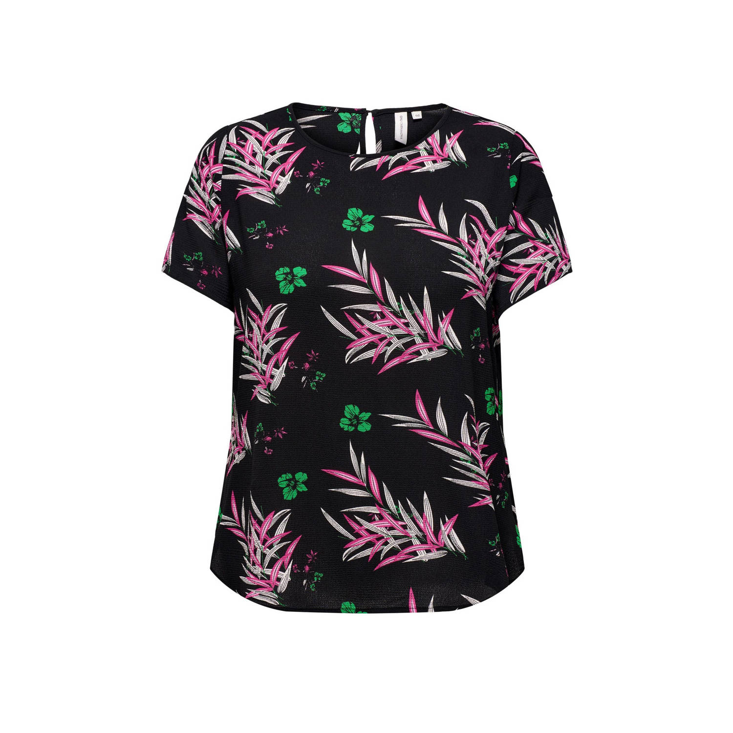 ONLY CARMAKOMA T-shirt CARLUX met all over print zwart roze groen