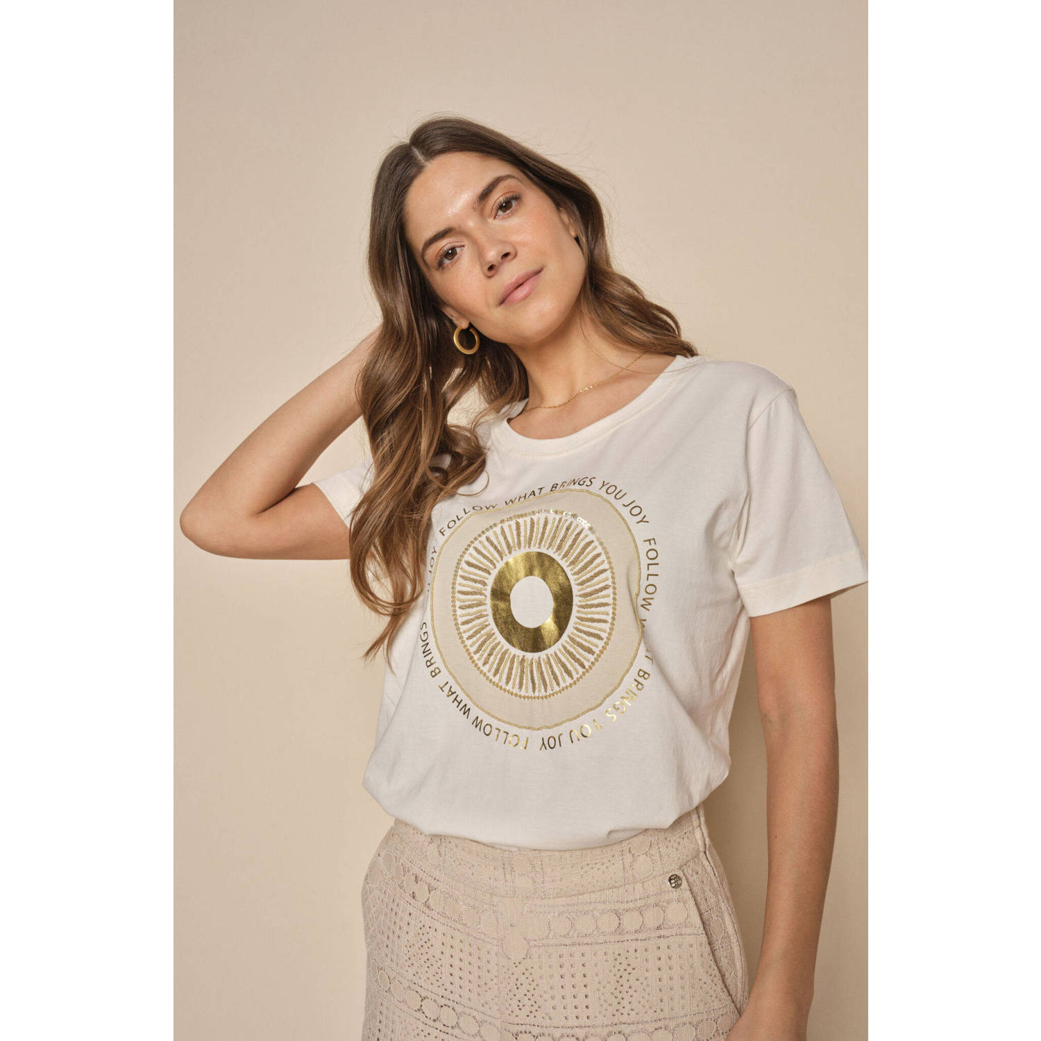 Mos Mosh T-shirt met printopdruk ecru