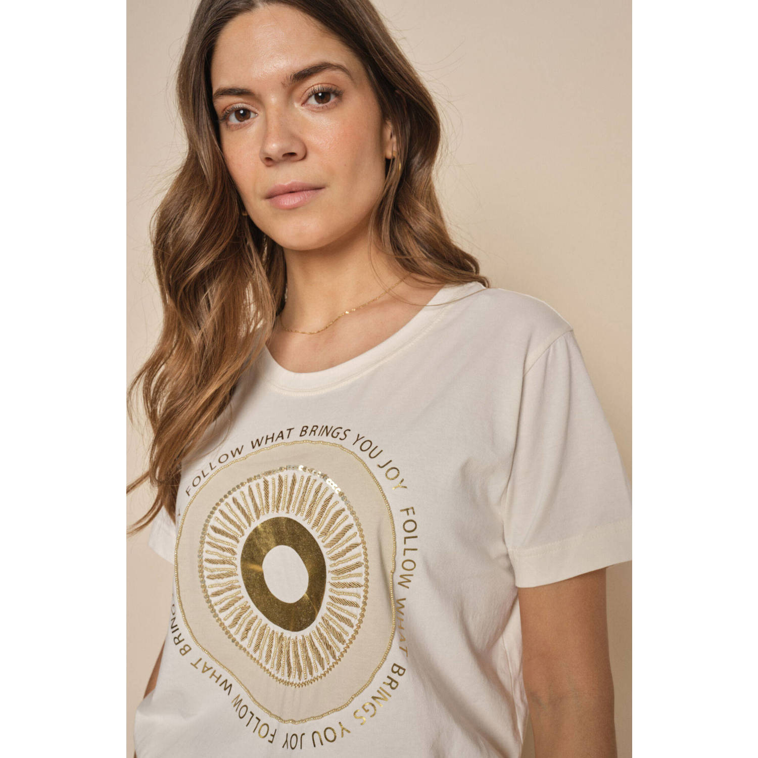Mos Mosh T-shirt met printopdruk ecru