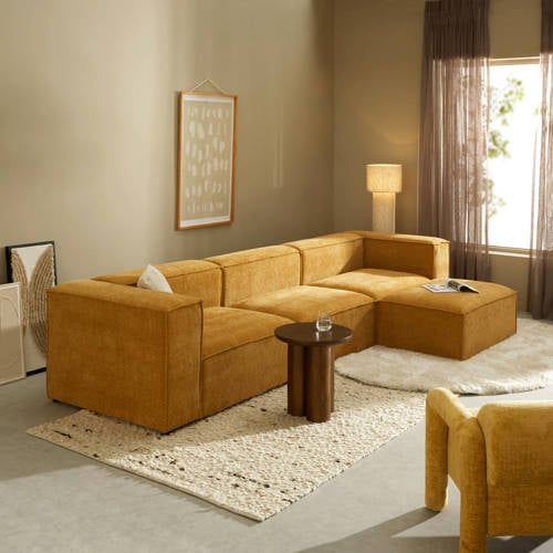 NOUS Living 4-zitsbank met hocker Igor - Geel