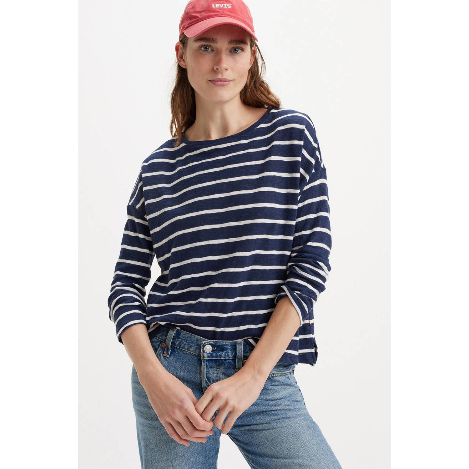 Levi's gestreepte top donkerblauw wit