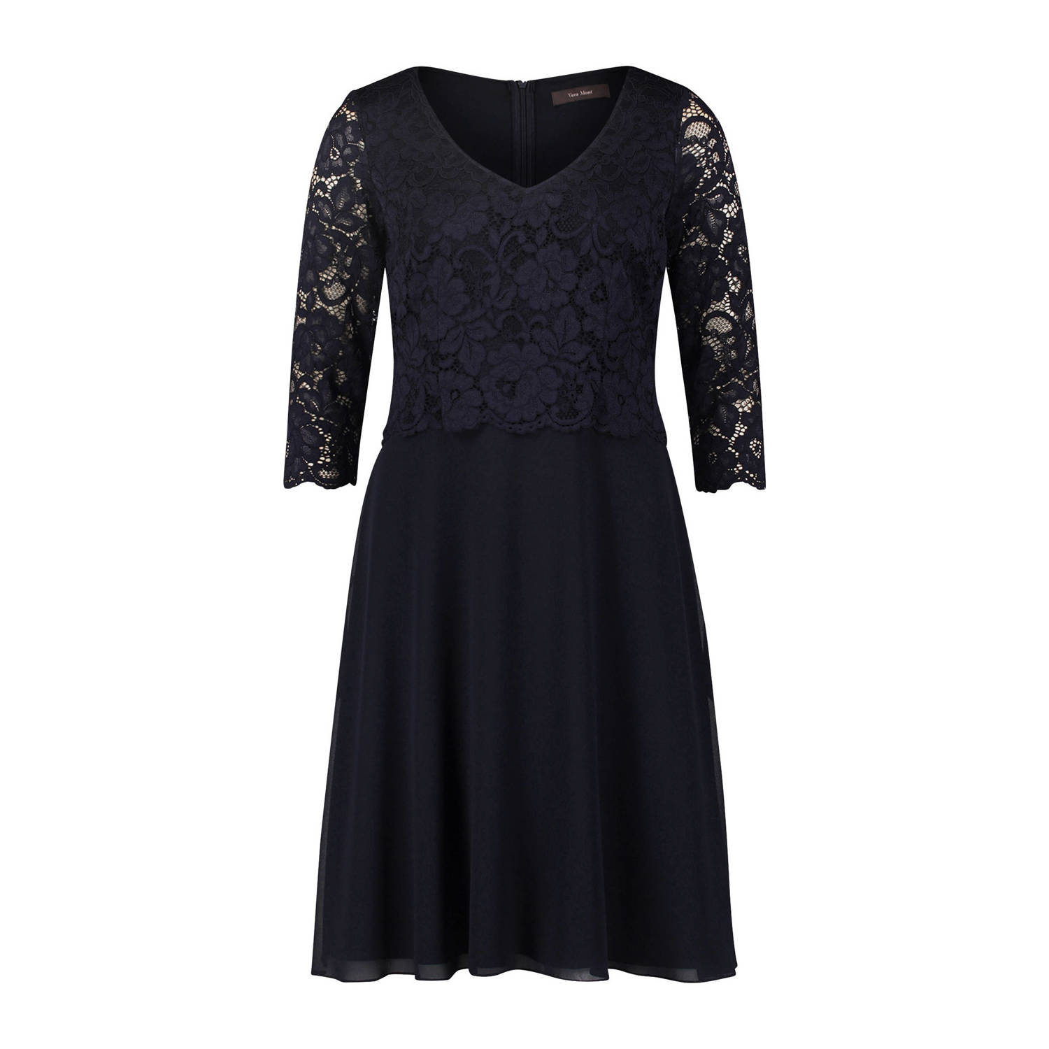 Vera Mont Kanten Cocktailjurk Elegant V-hals Blue Dames