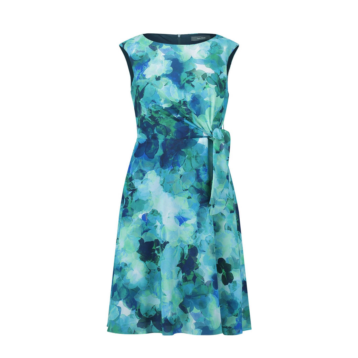 Vera Mont jurk met all over print en plooien groen blauw