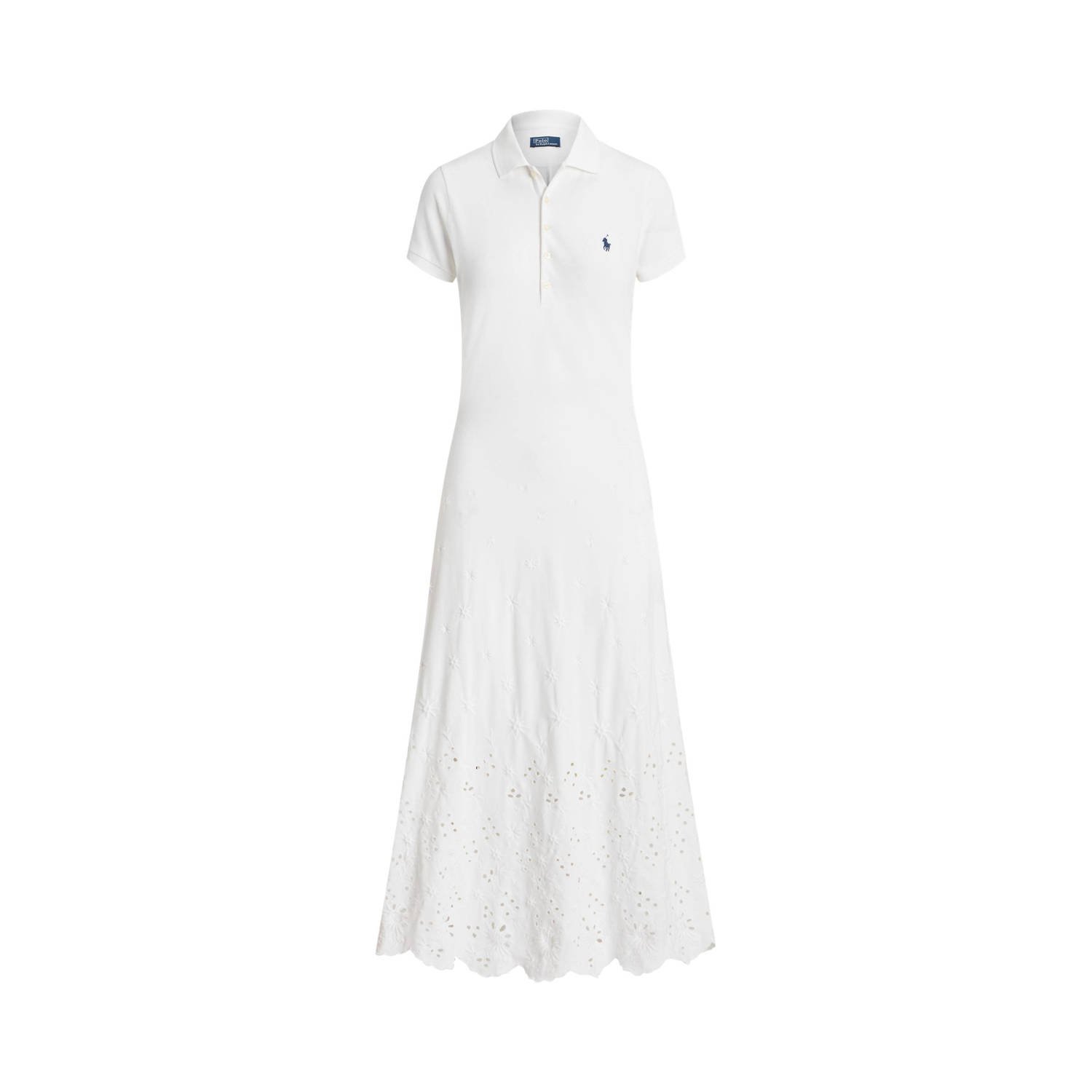 Polo Ralph Lauren Midi-jurk met polokraag en gebloemd kant