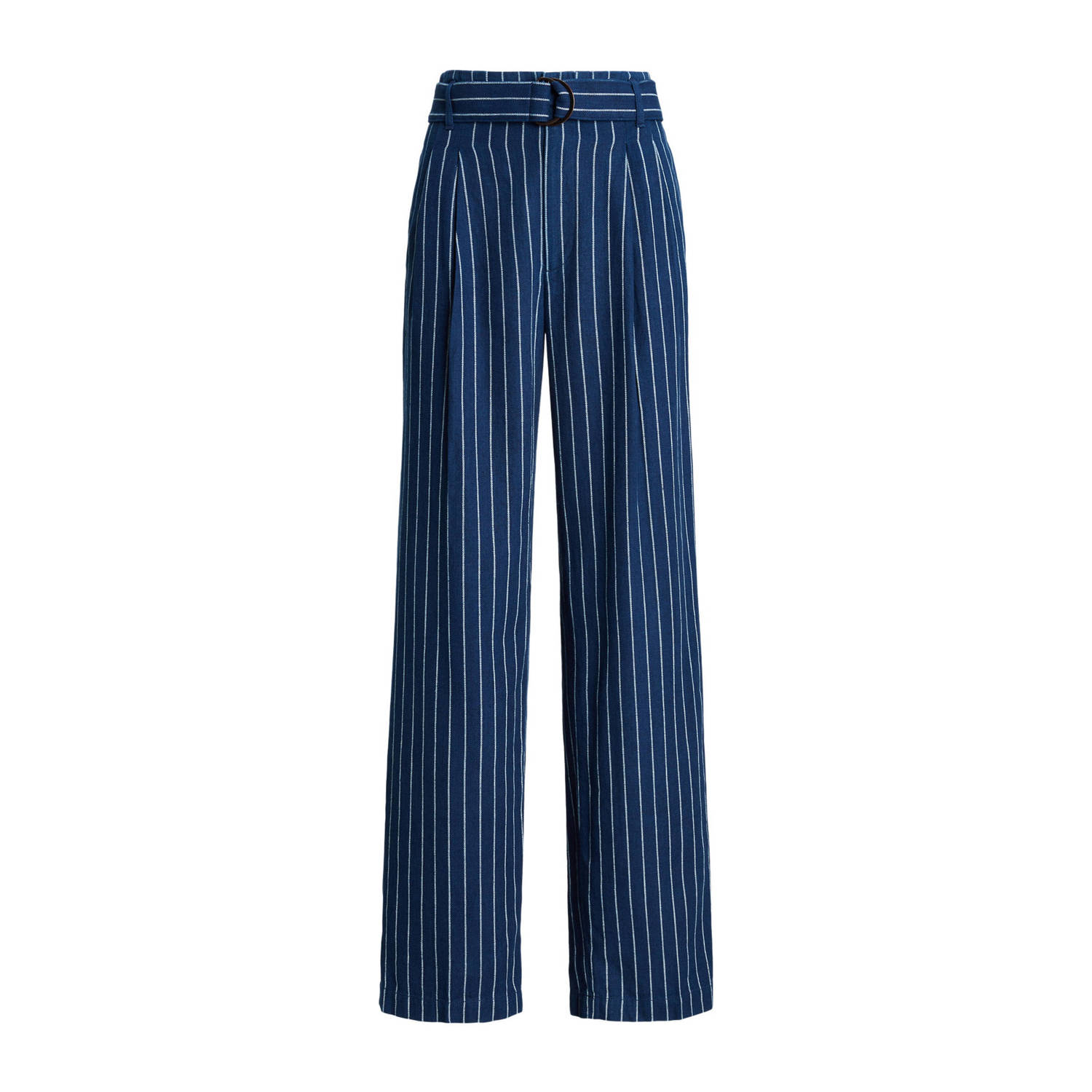 POLO Ralph Lauren gestreepte high waist straight fit broek donkerblauw