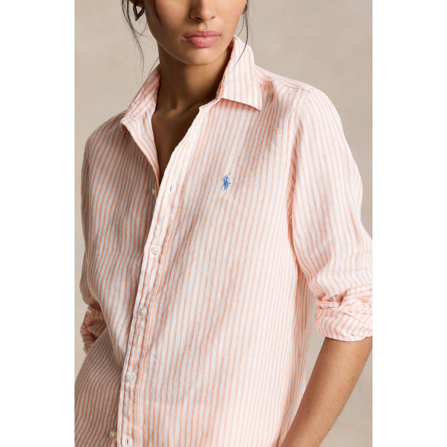 POLO Ralph Lauren gestreepte linnen blouse oranje wit