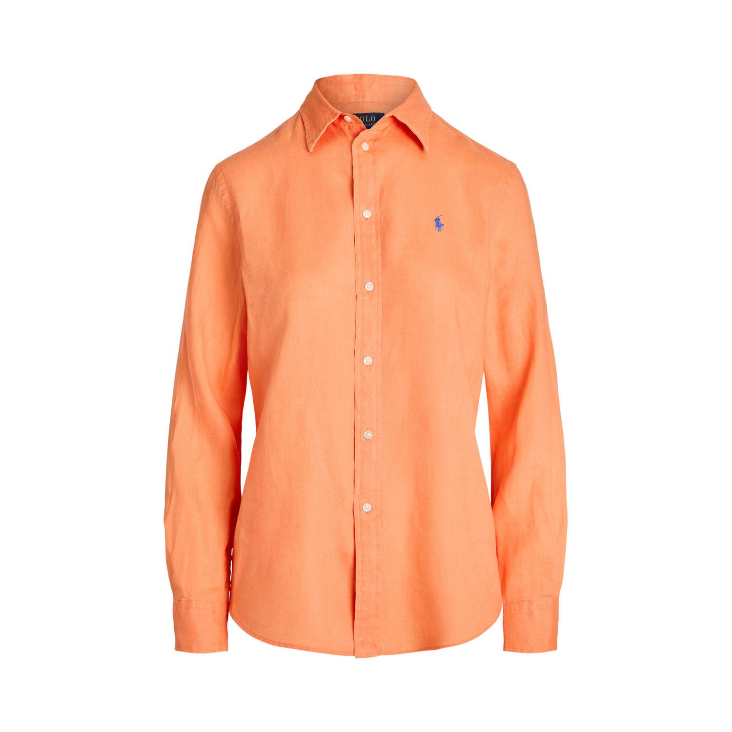 Ralph Lauren Oranje Linnen Overhemd Logo Borst Orange Dames