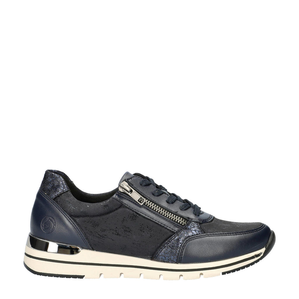 Blauwe dames Remonte sneakers van imitatieleer met veters en effen