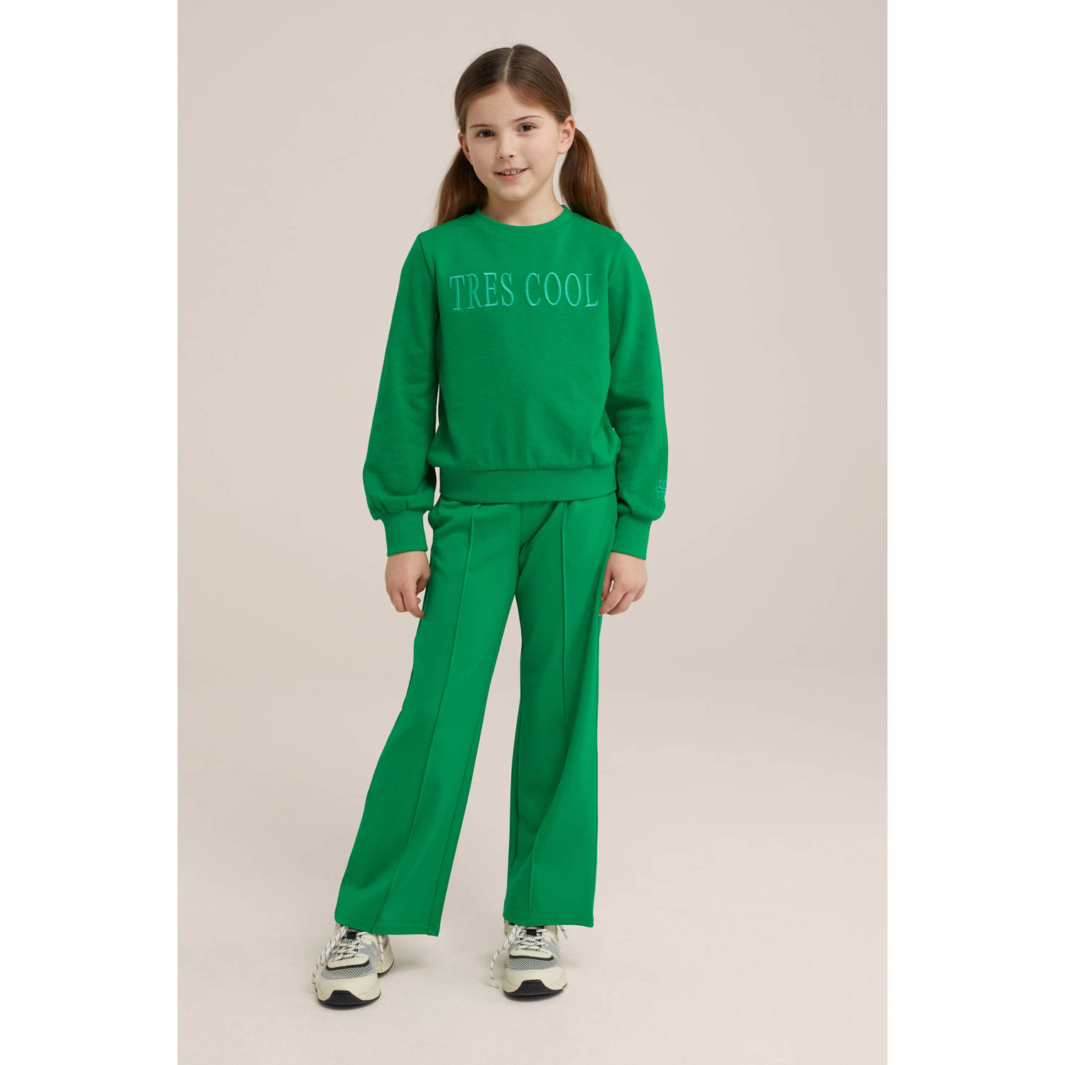WE Fashion sweater met tekst groen