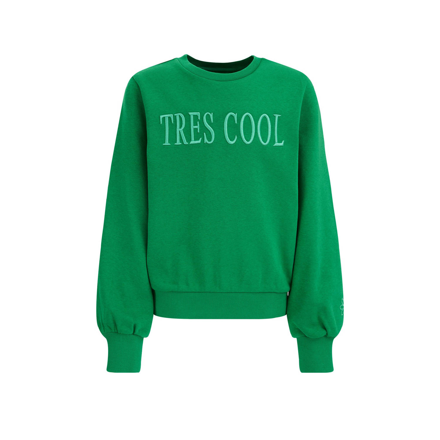WE Fashion sweater met tekst groen