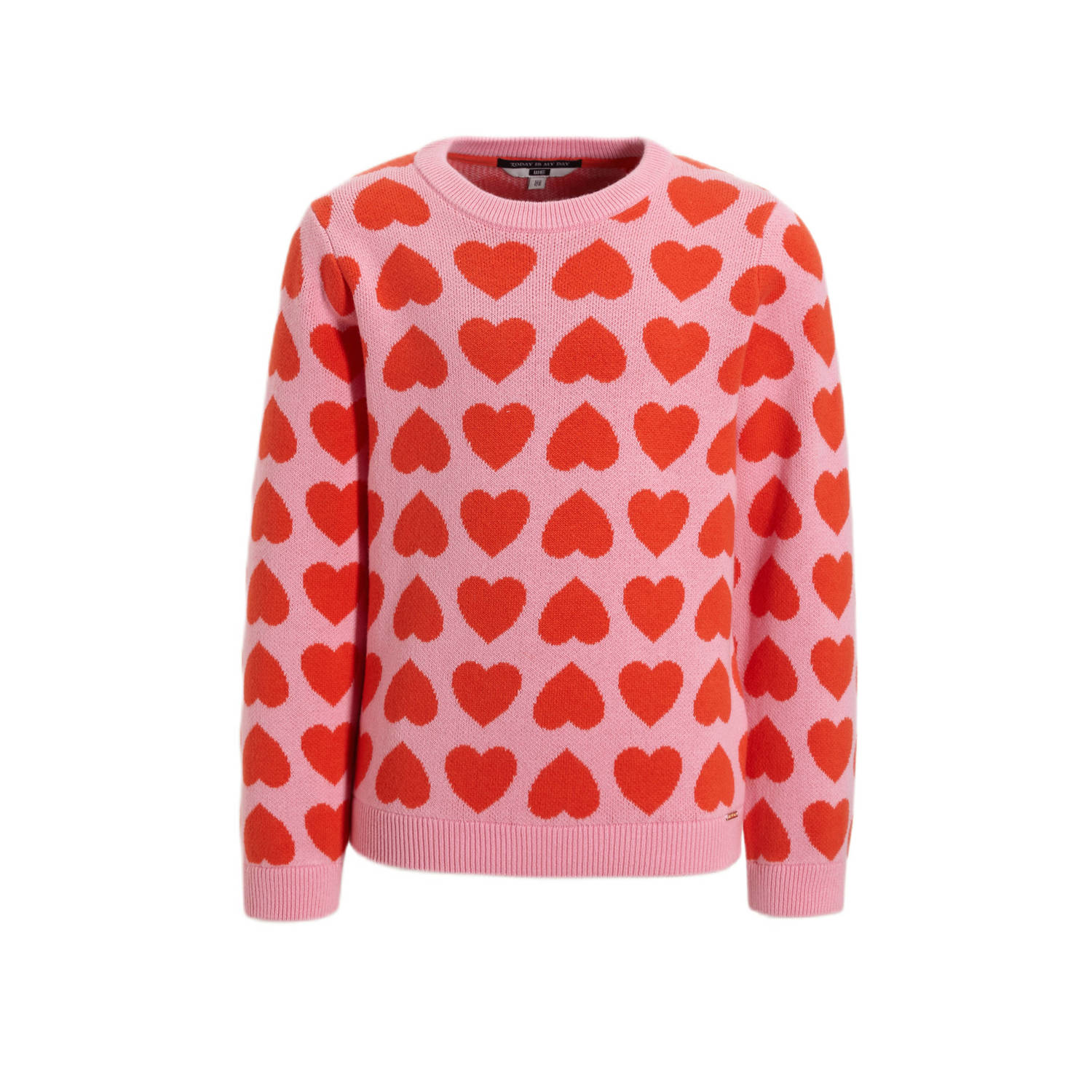 WE Fashion trui met hartjes roze rood Meisjes Katoen Ronde hals Hartjes 110 116