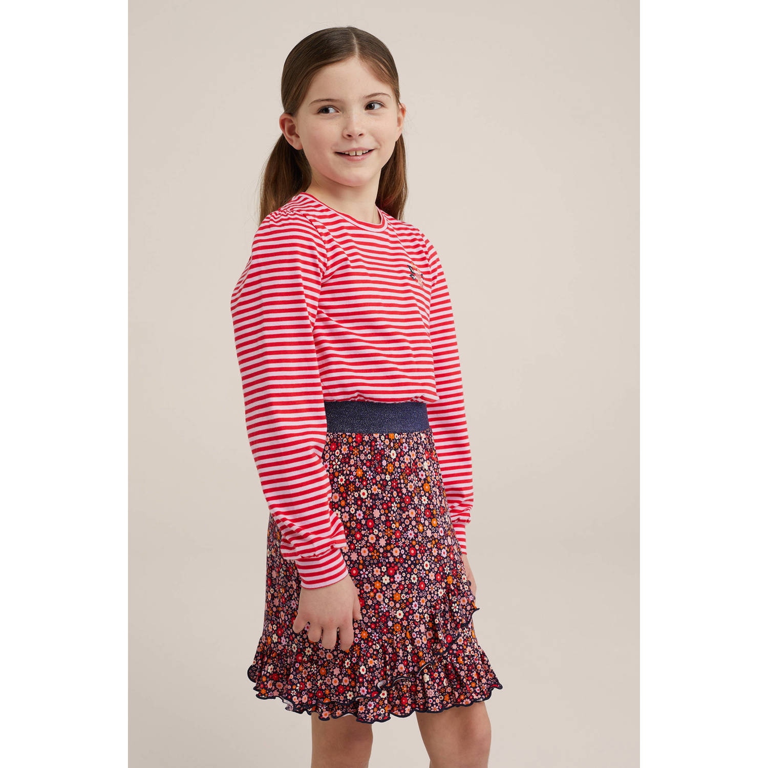 WE Fashion jurk met all over print en borduursels multicolor