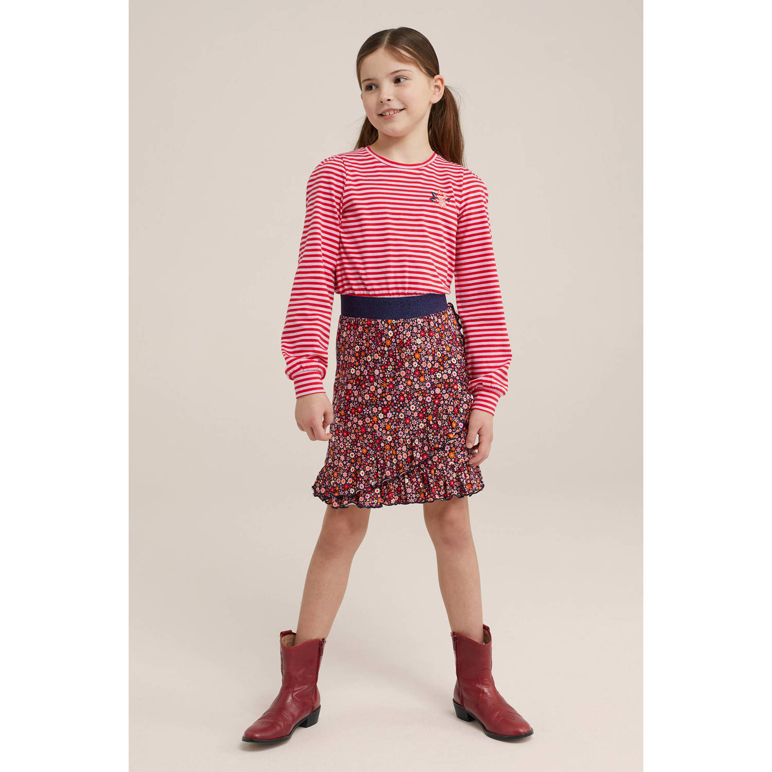 WE Fashion jurk met all over print en borduursels multicolor