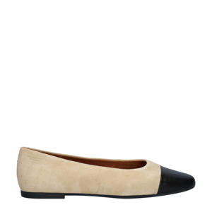 suède ballerina's beige/zwart