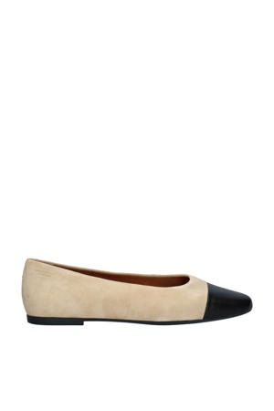 suède ballerina's beige/zwart