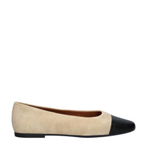 suède ballerina's beige/zwart