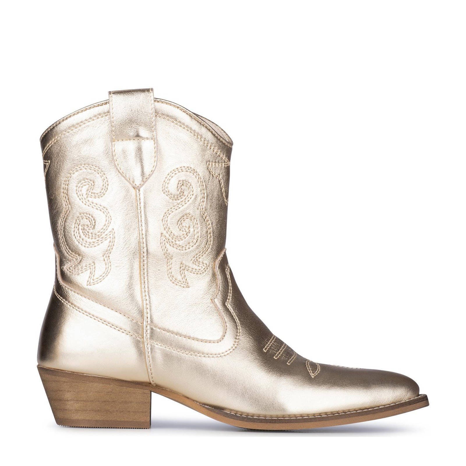 PS Poelman Moco leren cowboylaarzen goud metallic wehkamp