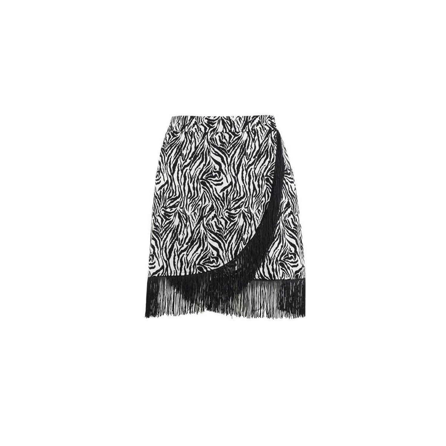 FLURESK rok Miya met zebraprint en franjes zwart zand