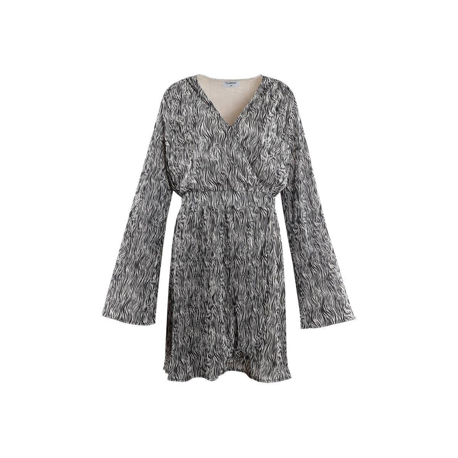 FLURESK jurk Jonie met all over print zwart zand