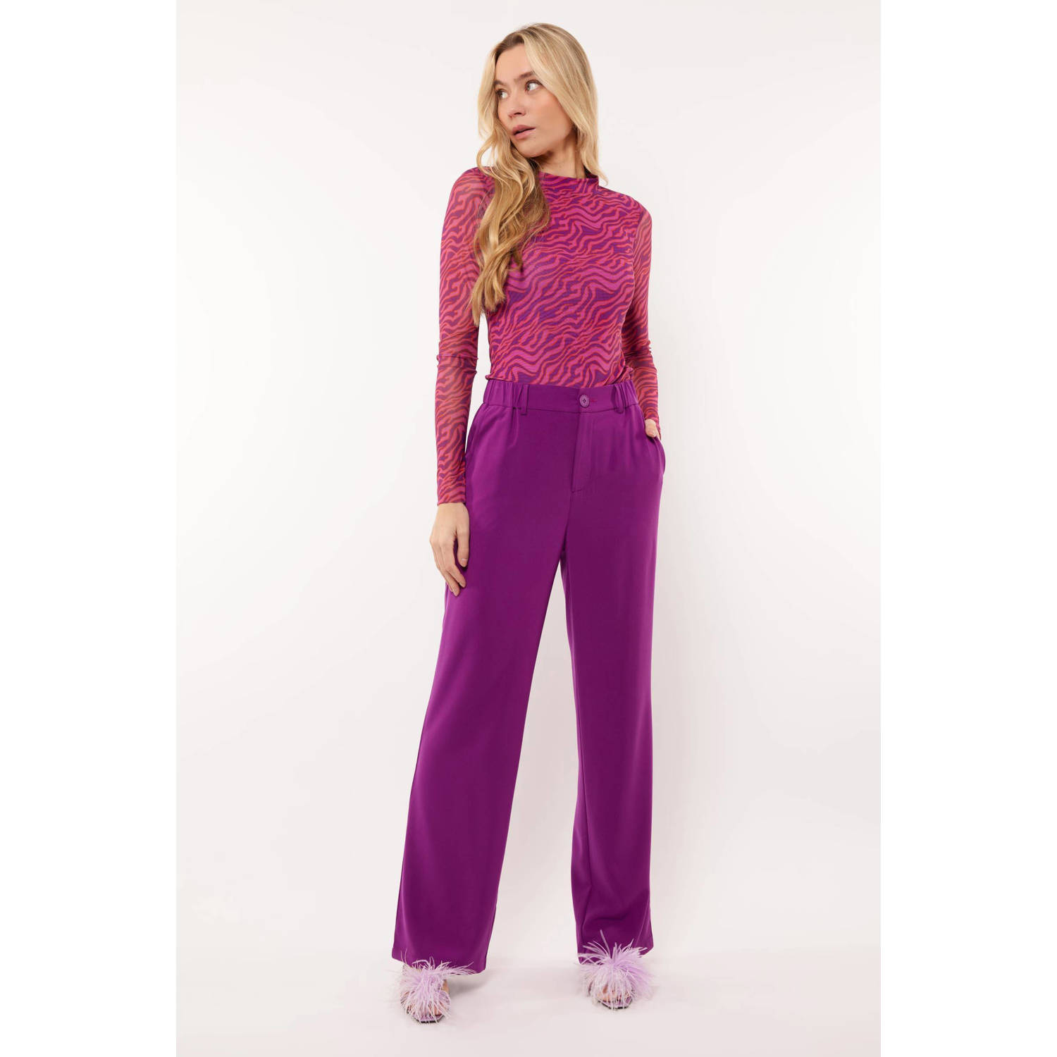FLURESK straight fit pantalon Elisa paars