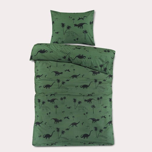 NOUS Kids katoenen dekbedovertrek kinderbed dino (120x150 cm) - Groen