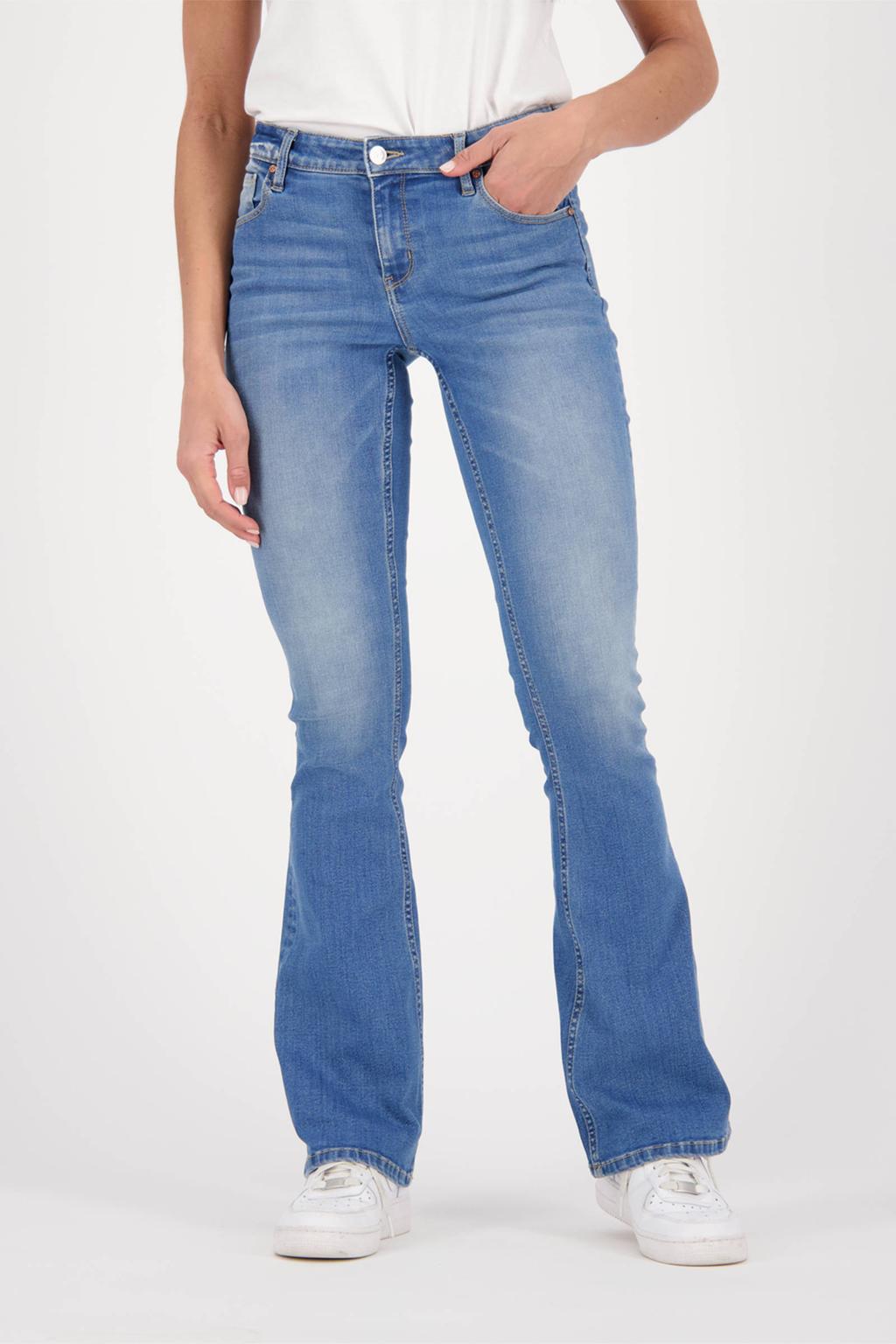 Medium blue denim dames Raizzed regular waist flared jeans Eclipse van denim met rits- en drukknoopsluiting en effen