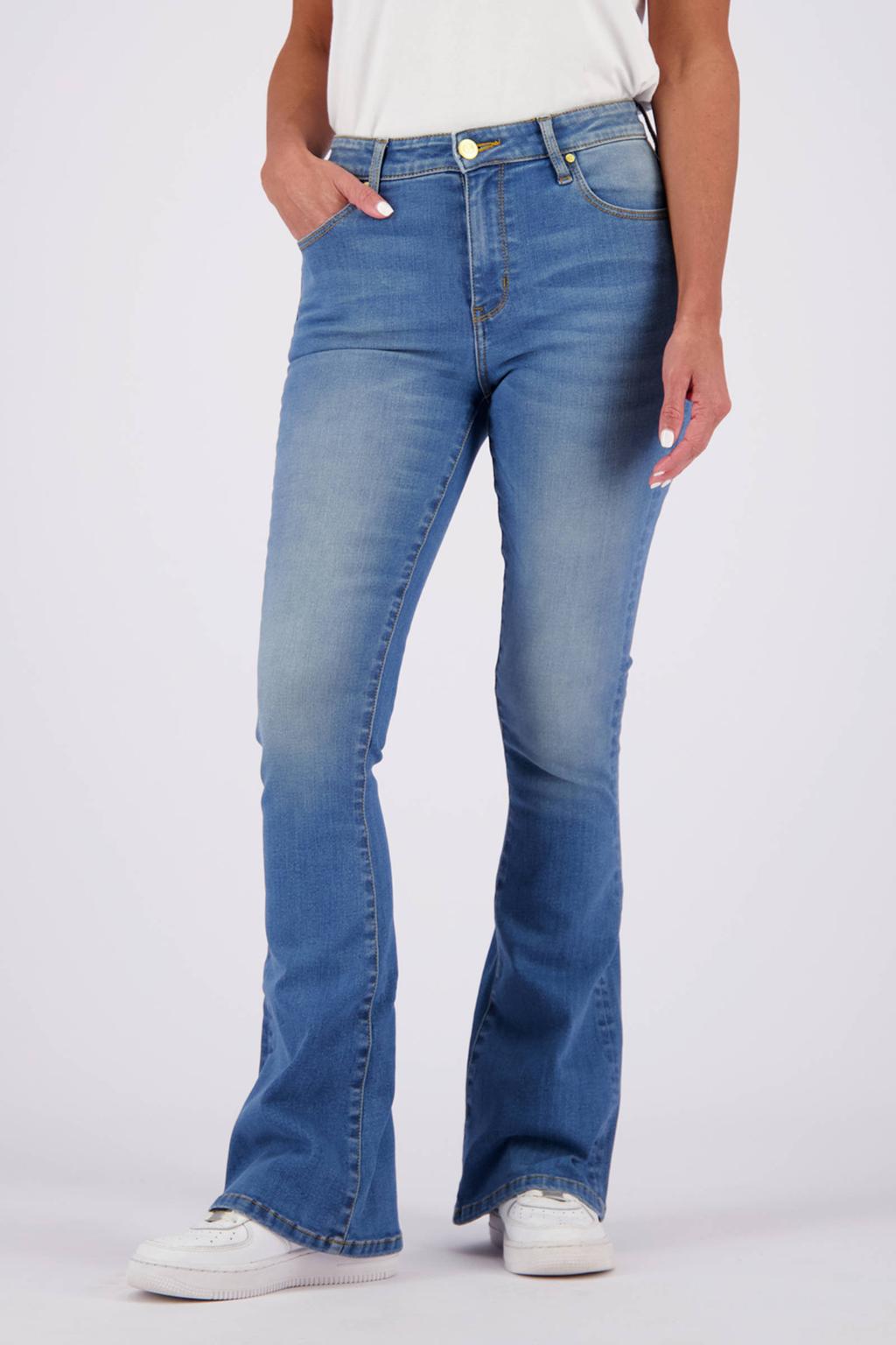 Light blue denim dames Raizzed high waist flared jeans Sunrise van denim met rits- en drukknoopsluiting en effen