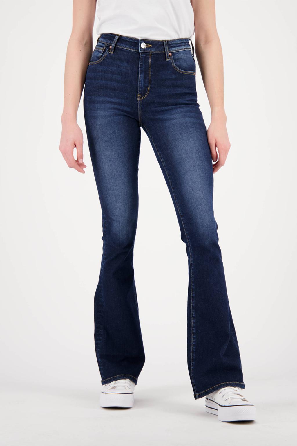 Dark blue denim dames Raizzed high waist flared jeans Sunrise dark blue van denim met effen