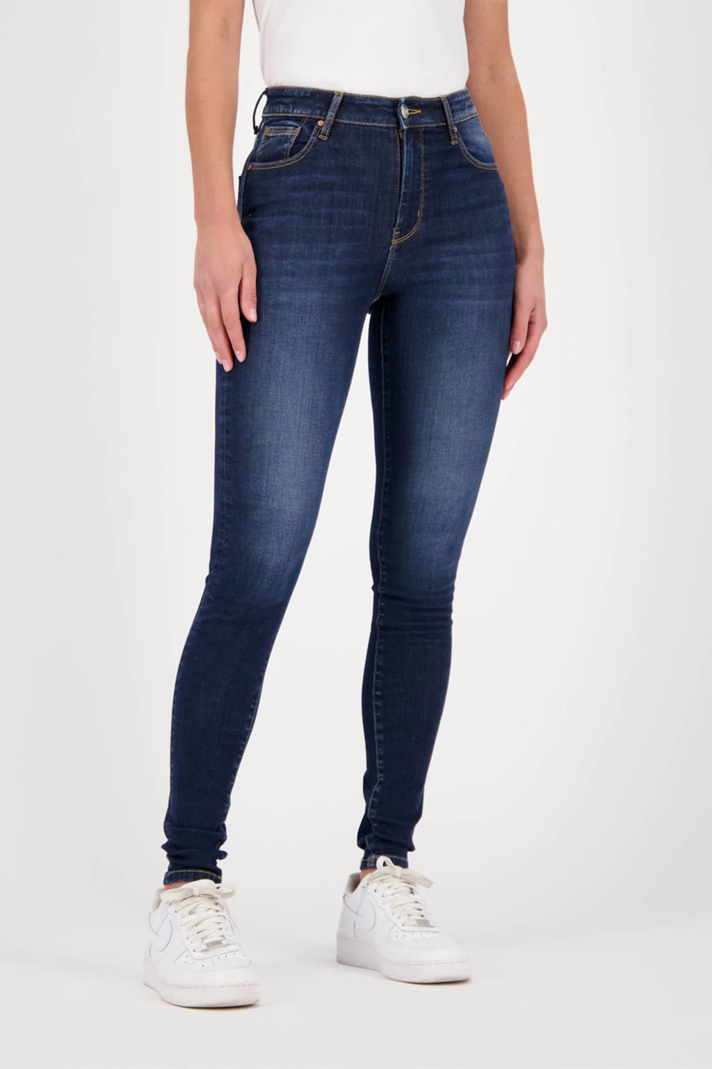 Dark blue denim dames Raizzed high waist skinny jeans Blossom dark blue van denim met effen