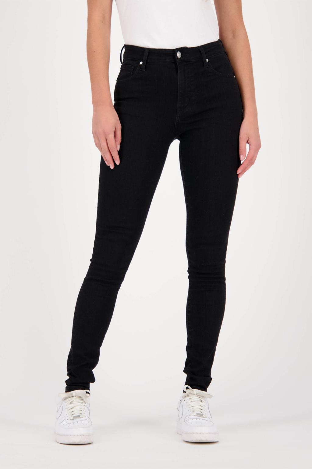 Black denim dames Raizzed high waist skinny jeans Blossom black van denim met rits- en drukknoopsluiting en effen