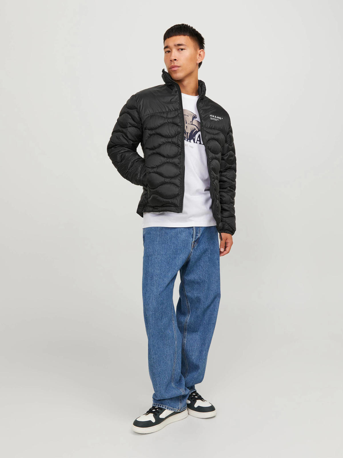 Jack & Jones Gewatteerde lange jas met capuchon, model 'ALPHA' in zwart online kopen | P&C