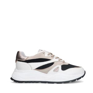 chunky leren sneakers wit/beige/zwart