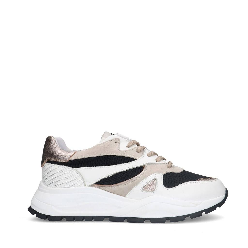 Wit, beige en zwarte dames Manfield chunky leren sneakers met veters
