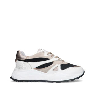 chunky leren sneakers wit/beige/zwart