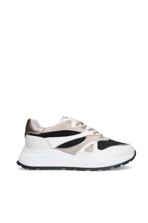 chunky leren sneakers wit/beige/zwart