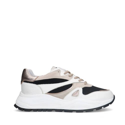 Manfield chunky leren sneakers wit/beige/zwart afbeelding