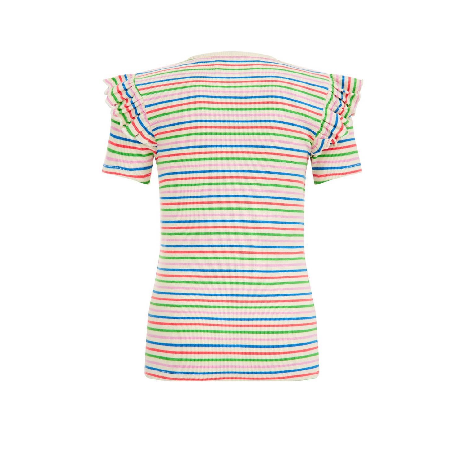 WE Fashion gestreept T-shirt met katoen groen roze wit