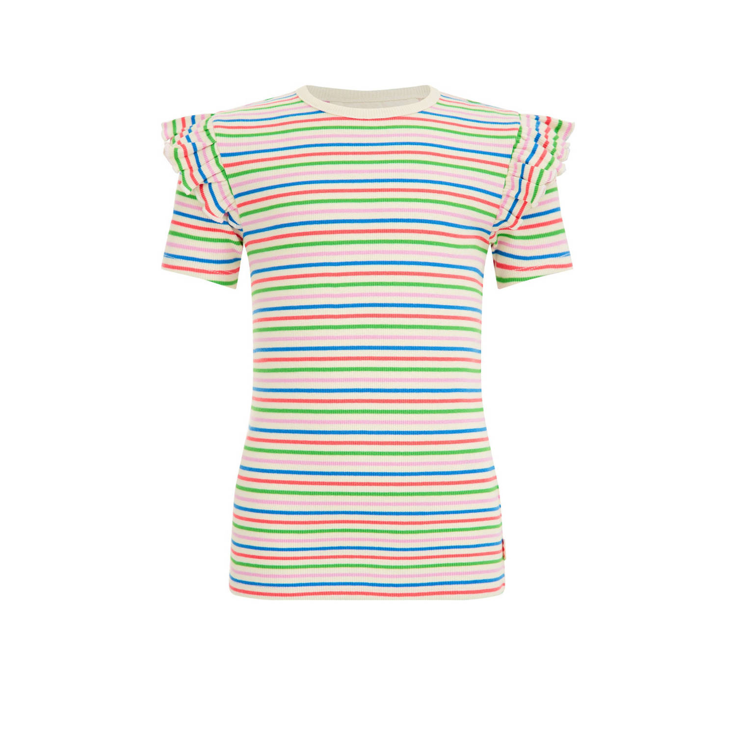 WE Fashion gestreept T-shirt met katoen groen roze wit Streep 110 116