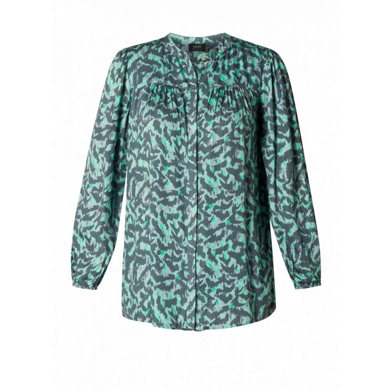 Yest blouse met all over print grijsblauw groen