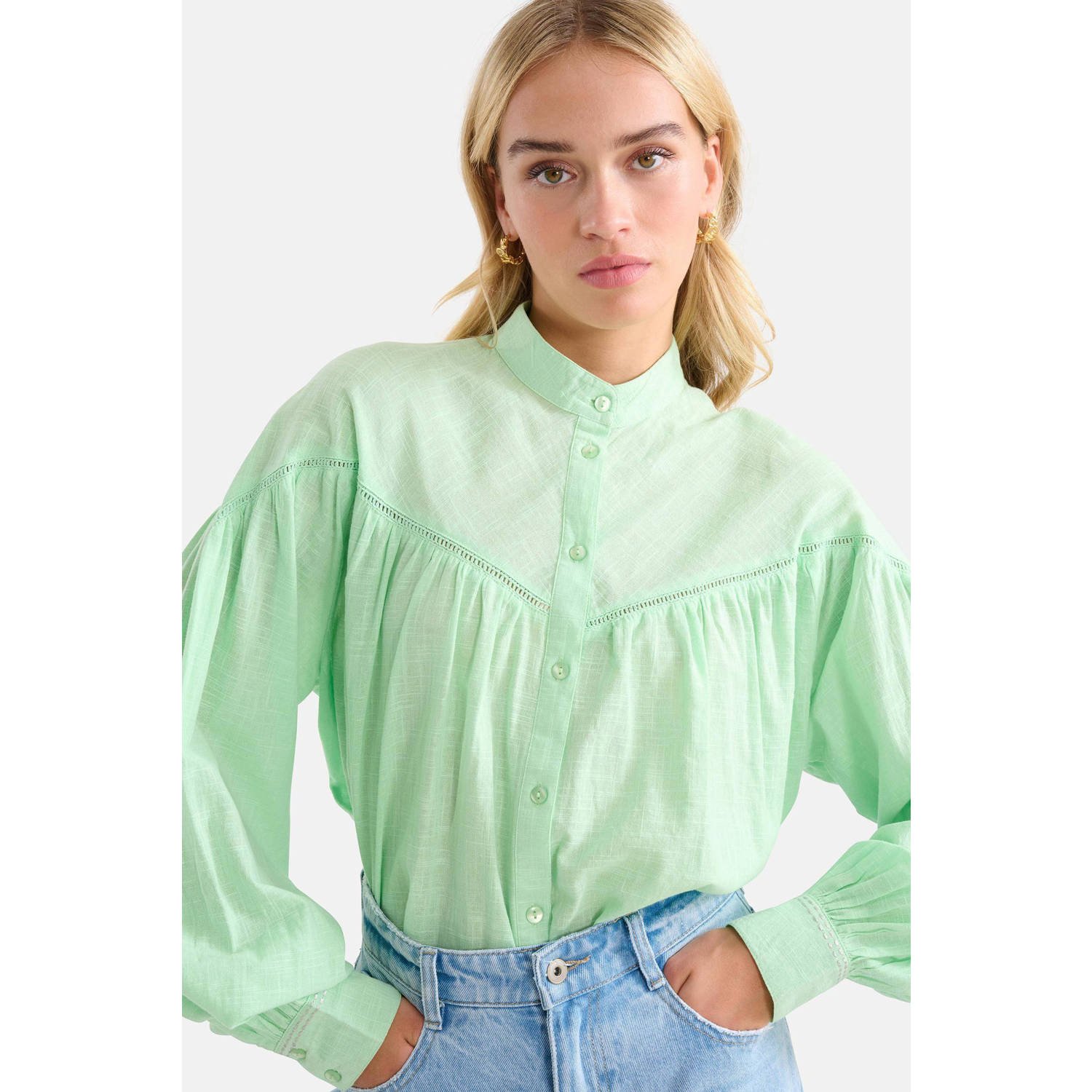 Shoeby blouse met borduursels mintgroen