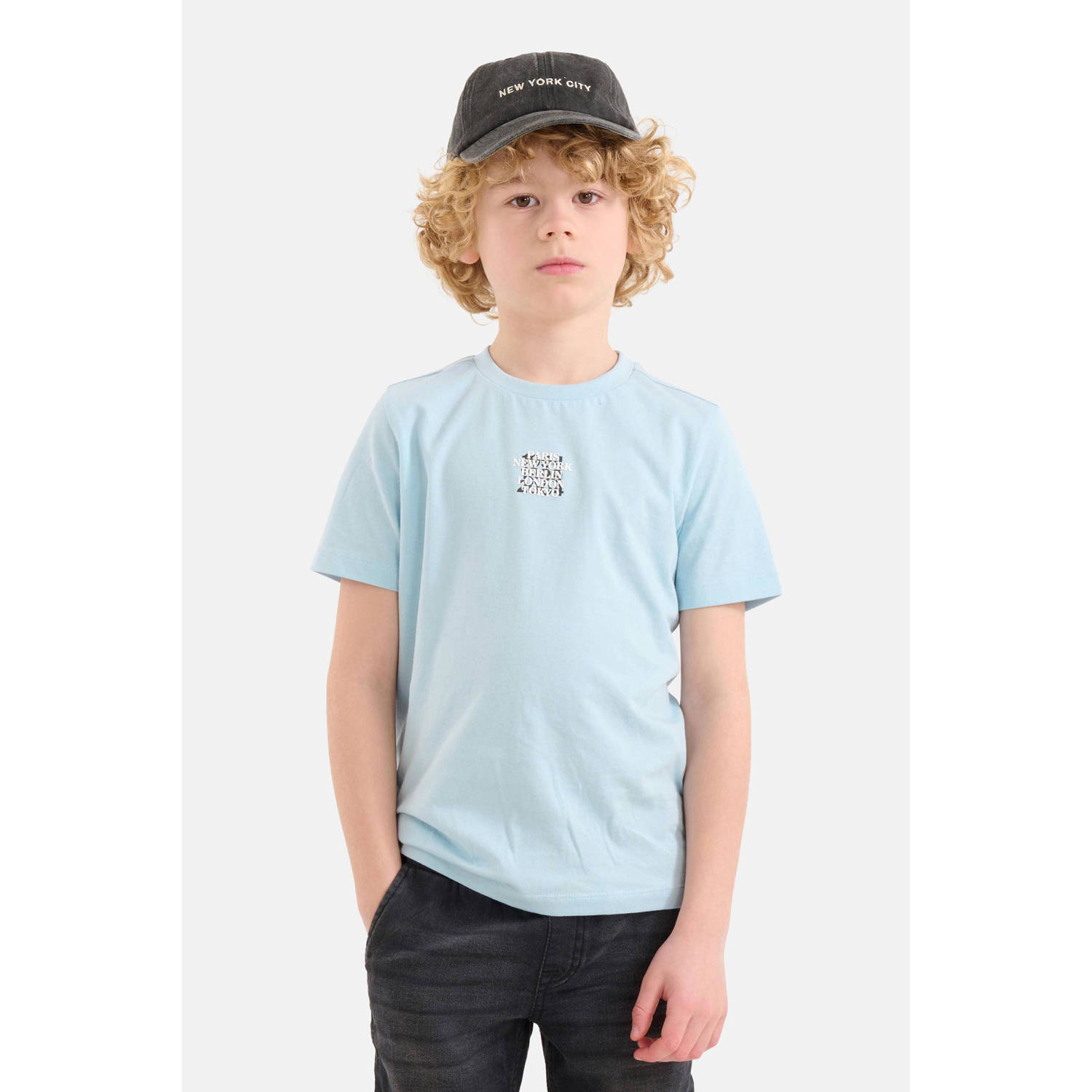 Shoeby T-shirt met backprint lichtblauw oranje