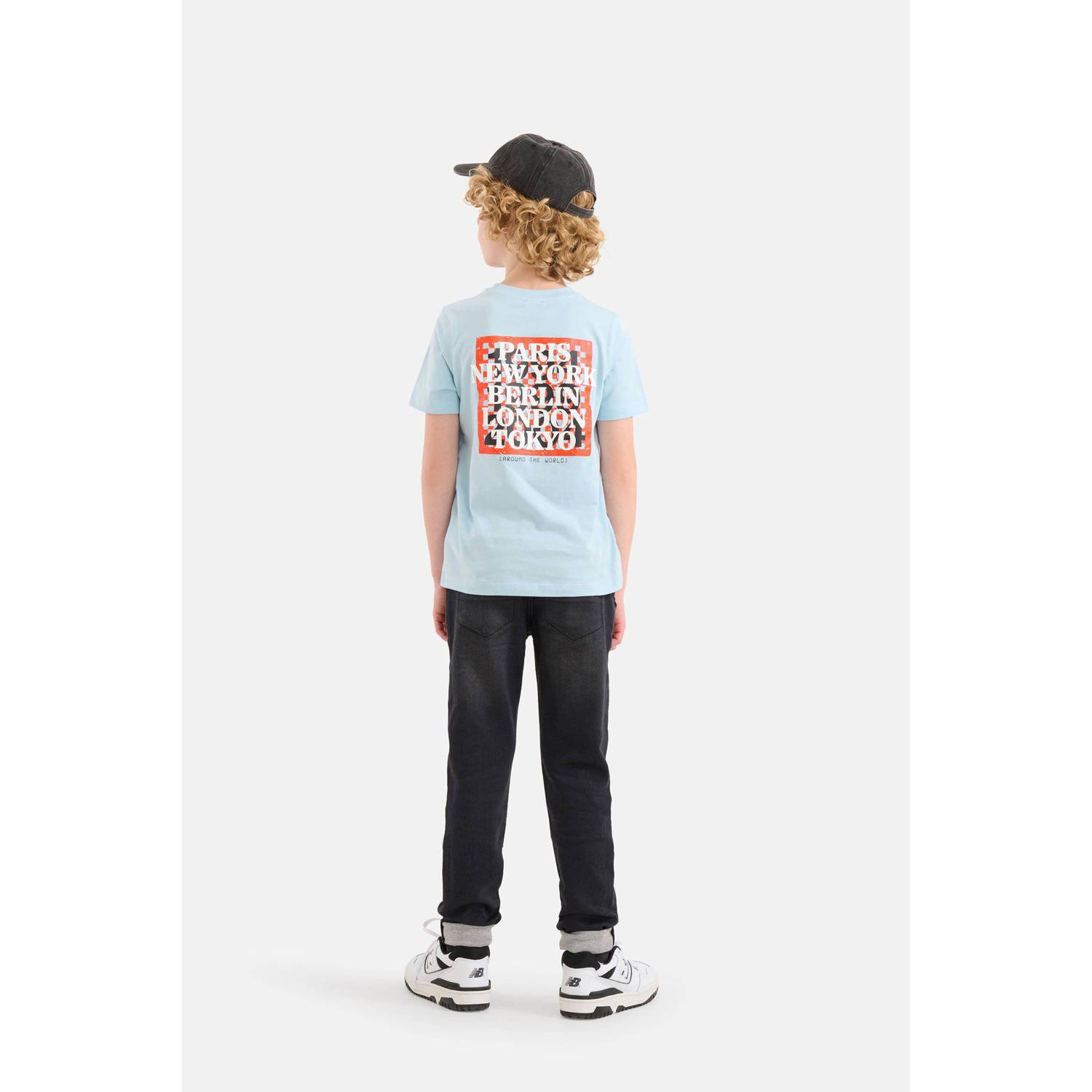 Shoeby T-shirt met backprint lichtblauw oranje