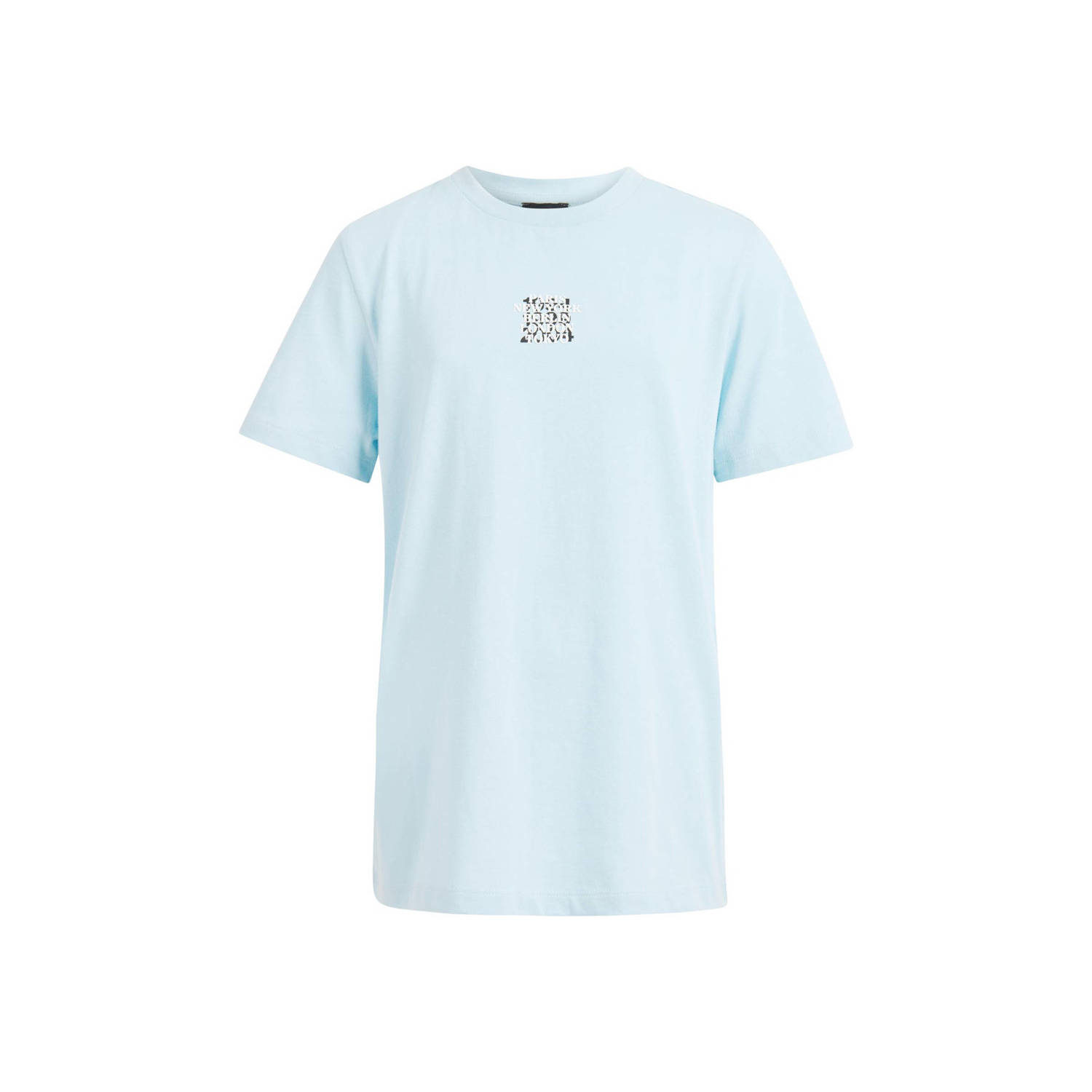 Shoeby T-shirt met backprint lichtblauw oranje Jongens Katoen Ronde hals 110 116