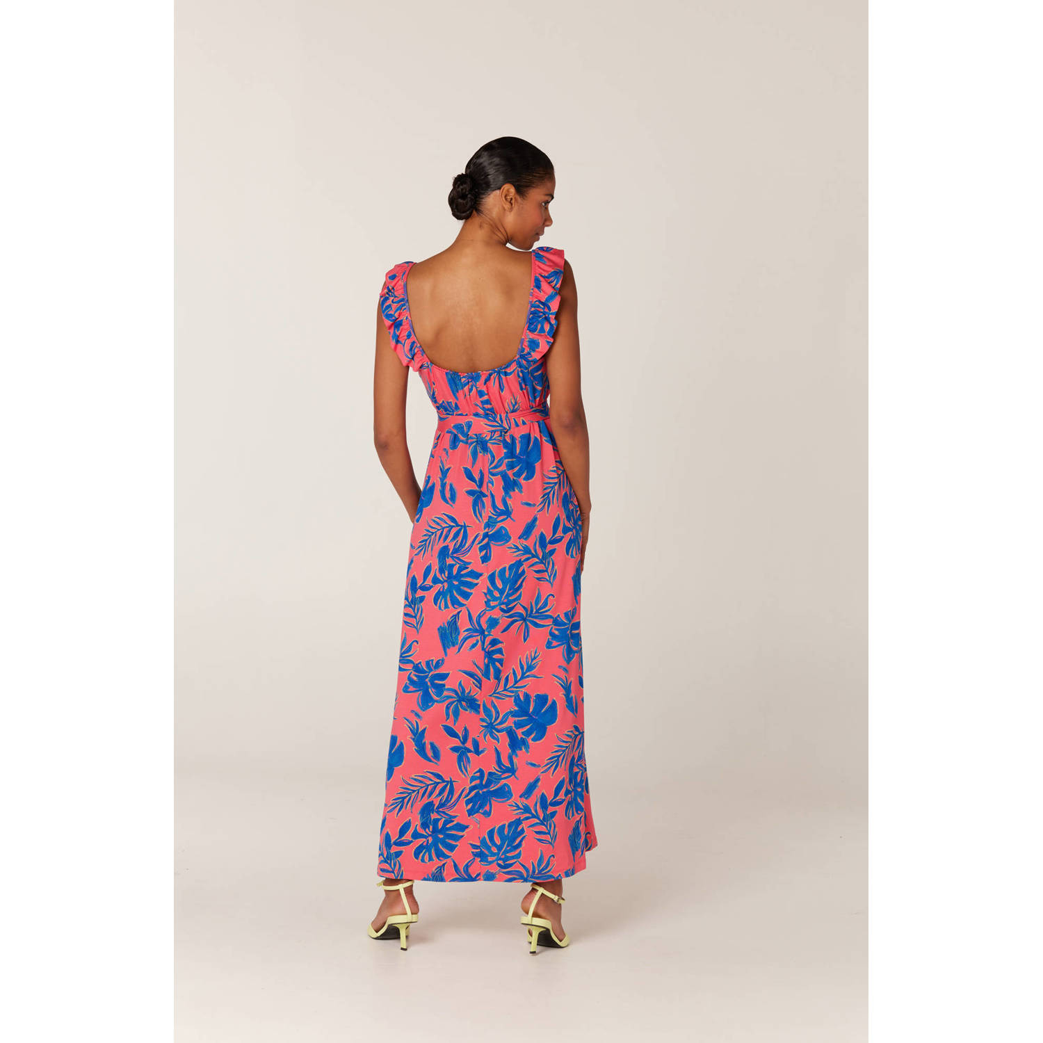 JANSEN Amsterdam maxi jurk van jersey roze blauw