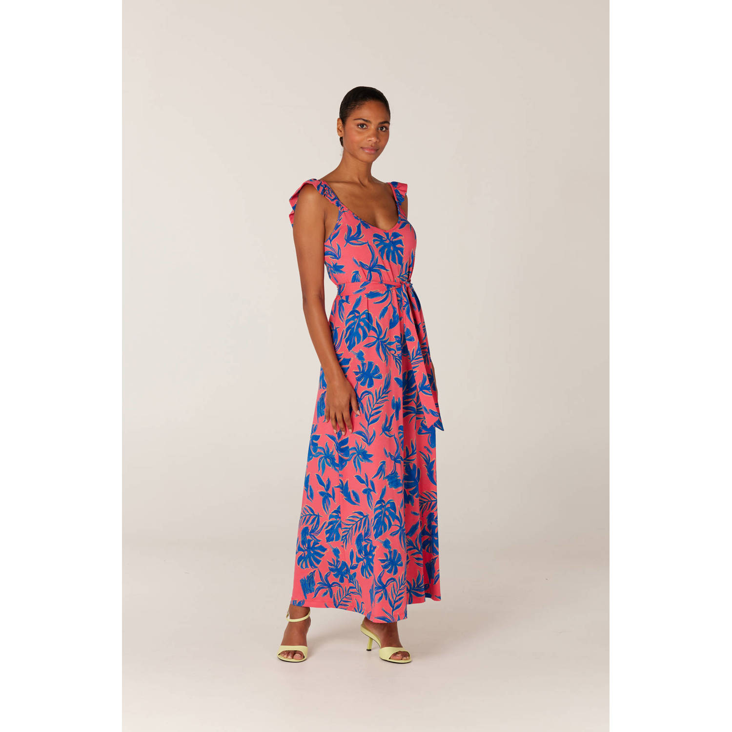 JANSEN Amsterdam maxi jurk van jersey roze blauw