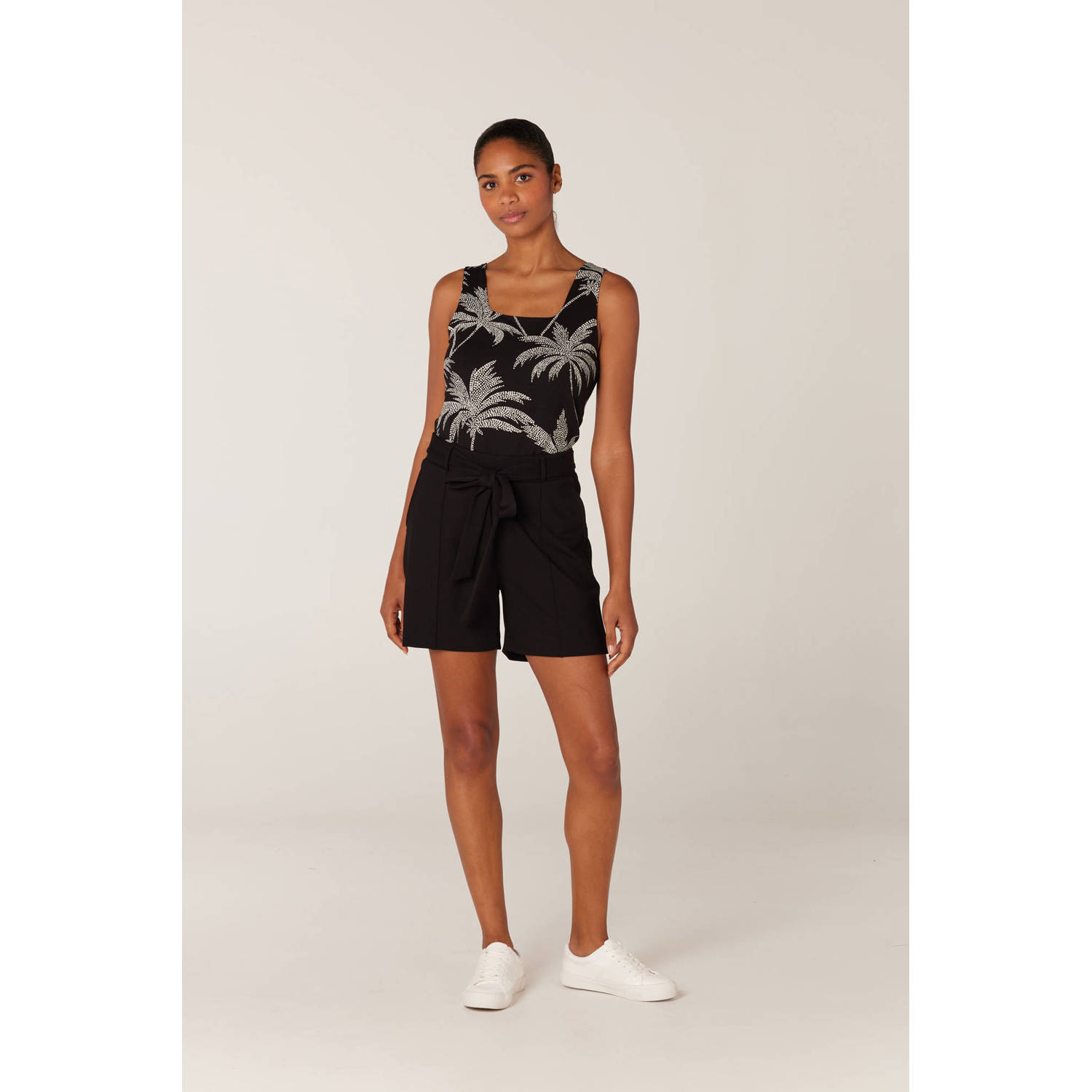 JANSEN Amsterdam jersey top met all over print zwart wit