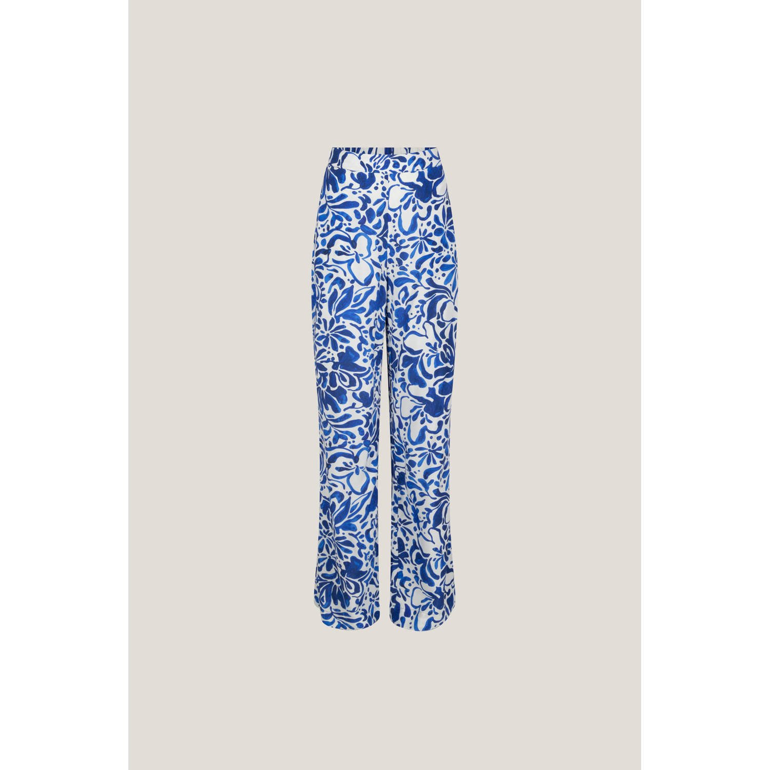 JANSEN Amsterdam wide leg broek met all over print blauw wit