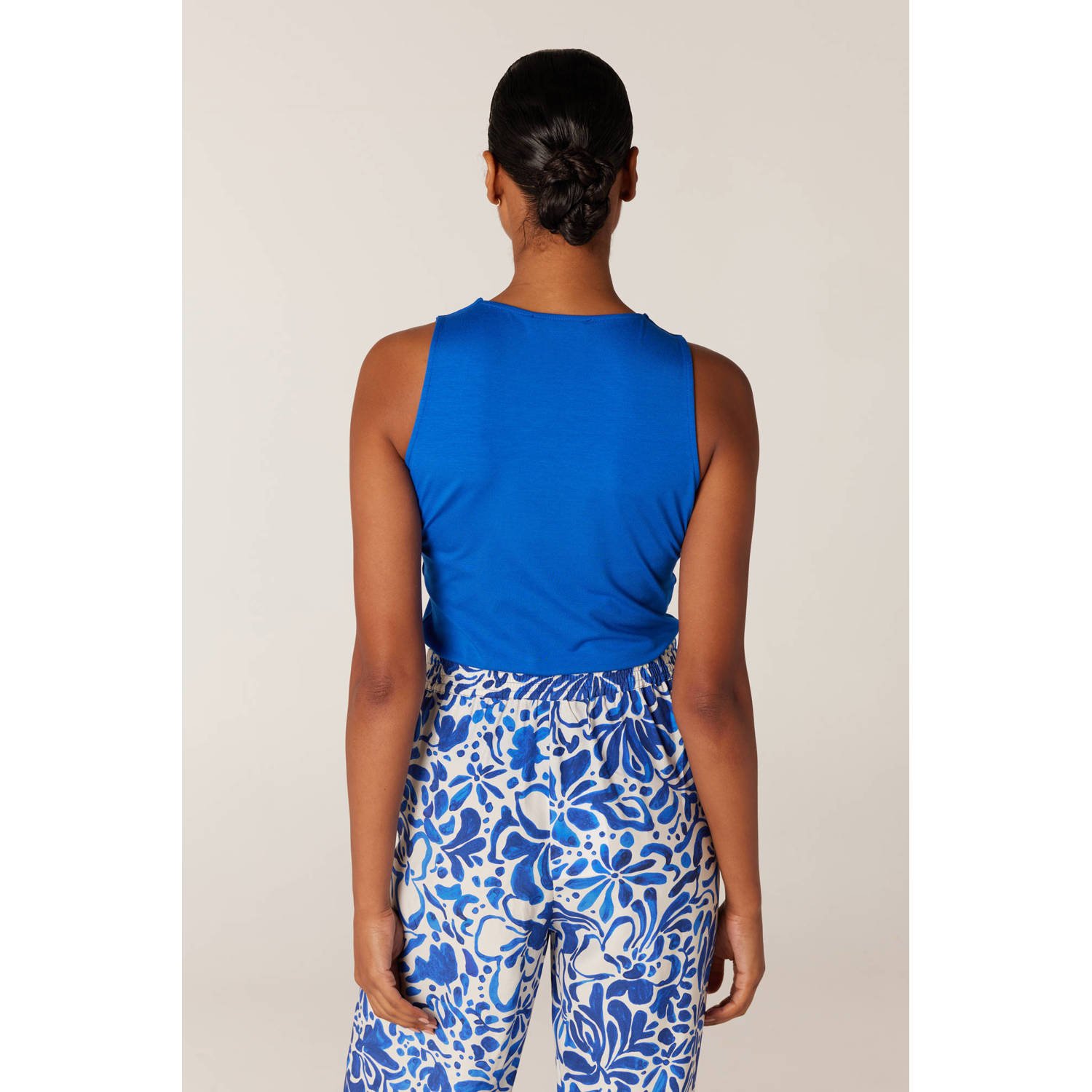 JANSEN Amsterdam wide leg broek met all over print blauw wit